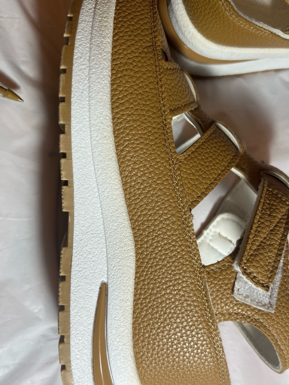 Fashion to Figure Tan and White Kids Sandals with Hook-Strap
